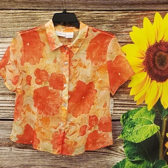 Worthington coral floral short Sleeve Blouse 👚 - Picture 1 of 5